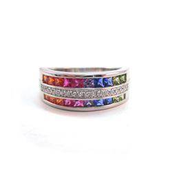 Sterling Silver Rainbow and Clear Cubic Zirconias Ring